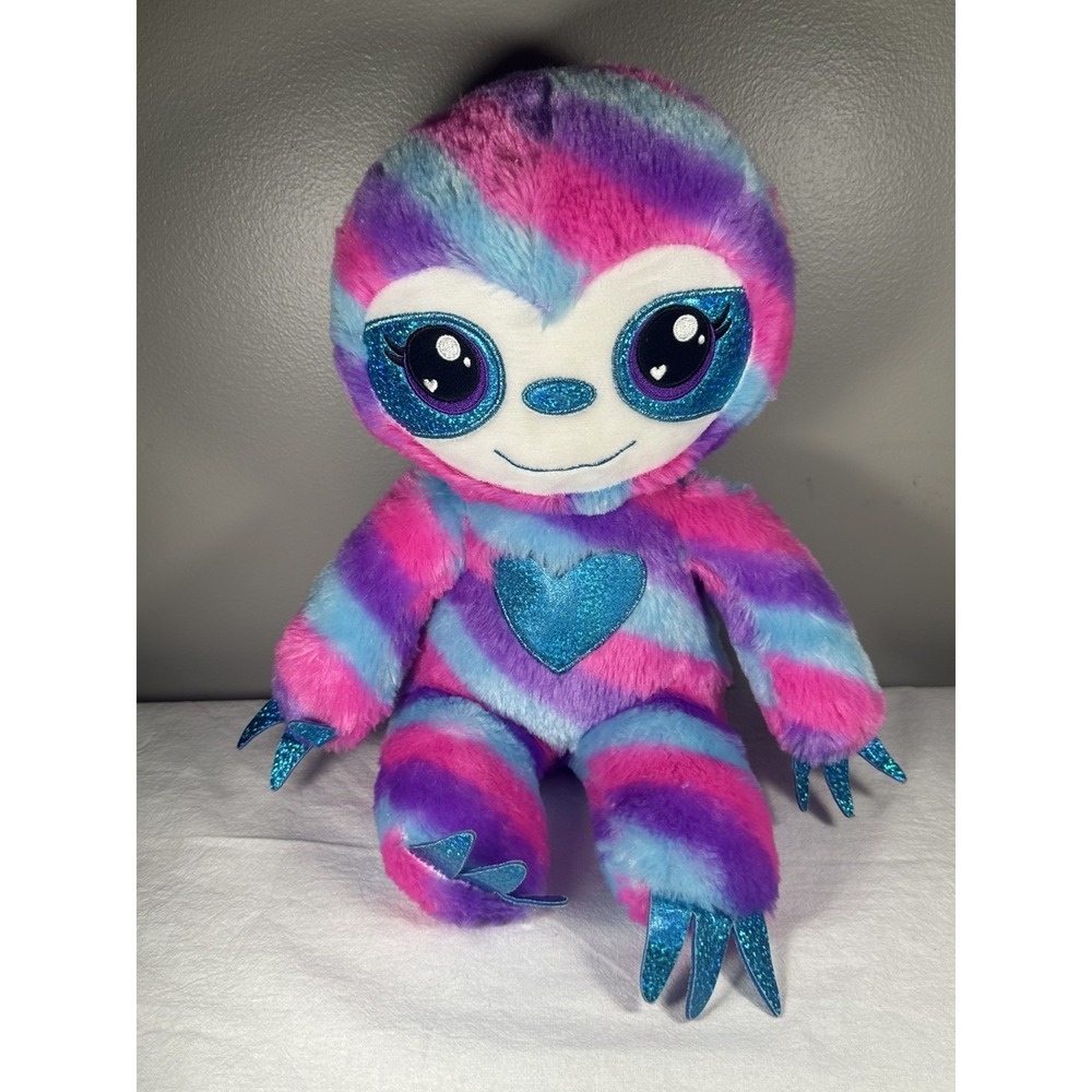 Build A Bear Sloth Valentine Plush 16 Inches. Striped blue‎ pink purple